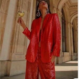 Zara Bloggers favorite full red sequin suit -see size